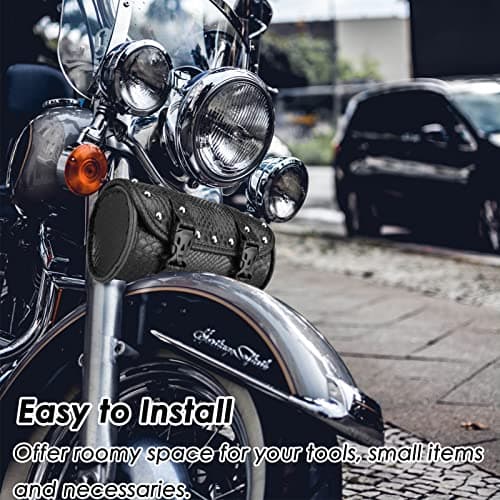 wiipara Motorcycle Tool Bag, Universal PU Leather Waterproof Saddlebag Handlebar Storage Bag for Motorcycle Front Forks Sissy Bar with 2 Straps — view 5