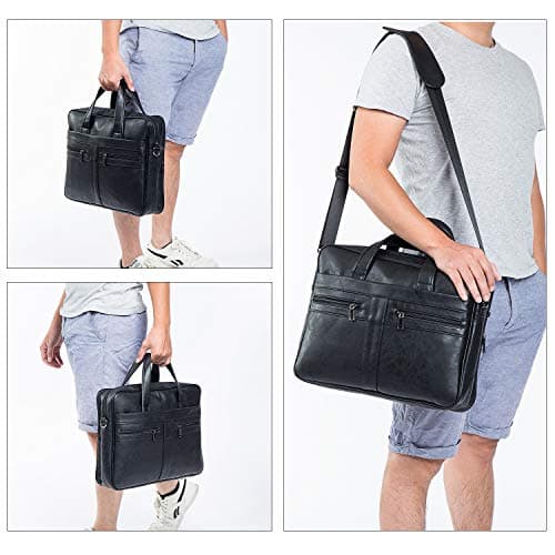seyfocnia Men's Business Travel Briefcase Leather Messenger Bags Laptop Bag 17.3 inch Work Computer Bag Handmade Satchel Bag (Black) — view 2