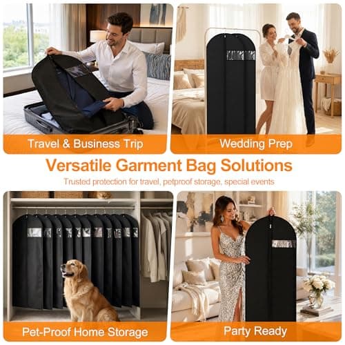 1 Pack Garment Bags for Travel & Hanging Clothes, 45" Suit Bag, Black — view 4