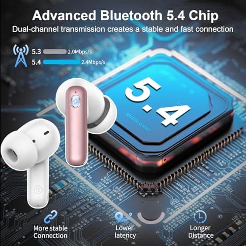 Wireless Earbuds Bluetooth Headphone, Bluetooth Earbuds 5.4, 45H Deep Bass Stereo Sound Earphone Wireless Headphone Noise Cancelling with Dual LED Power Display, 4 ENC Mic, Type C Fast Charge Ear Buds — view 2