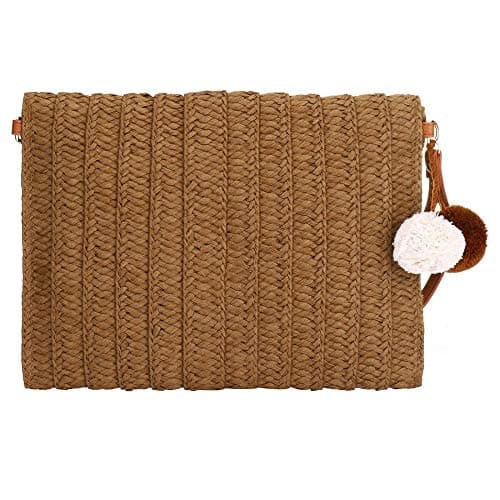 Verus Women Straw Purse Clutch Bag, Summer Straw Shoulder Woven Rattan Handbag Bags Beach Shoulder Tote Handbags (Light Brown) — view 3
