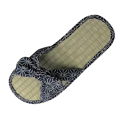 Flip Flops Bamboo Women's Slippers Toe Separator Summer Mules Flower Sandals Flat Comfortable Non-Slip Silent Bamboo Rattan Flop Slippers, Black, EU 41, Blue B, 7 UK