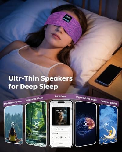 FZF Sleep Headphones Bluetooth 5.4 Headband: Soft Headphones for Sleeping, Side Sleepers, Yoga, Meditation with HD Stereo Speakers | Wireless Music Headband for Travel, Relax, Workout-Purple — view 4