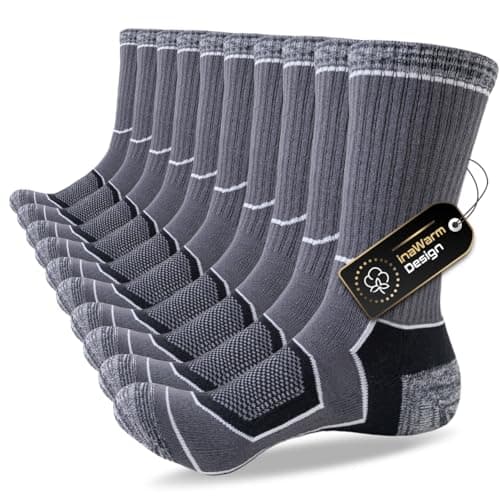 inaWarm Men's Cotton Hiking Socks, 5 Pairs, Cushioned and Breathable