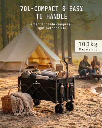 Voyager Folding Camping Wagon 70L, Collapsible Festival Trolley, Black — view 2