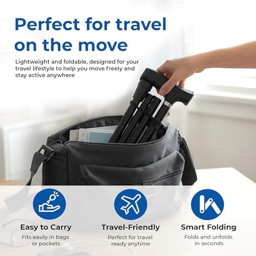 Life Healthcare Folding Walking Stick, Adjustable Aluminium Cane, Black — view 4