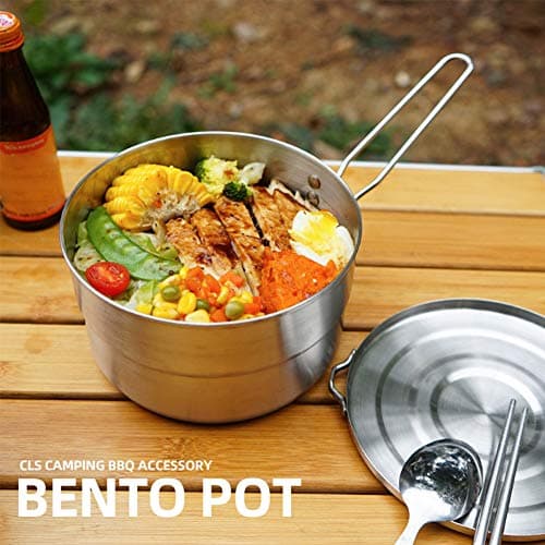 MOVKZACV Stainless Steel Camping Cook Pot with Lid and Foldable Handle 1.5L Large Capacity Bento Pot Outdoor Cookware for Camping, Hiking, Picnic — view 3