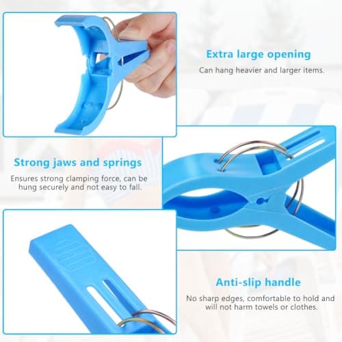 Vicloon Beach Towel Clips, 6 PCS Large Plastic Laundry Clip Clothes Pegs, 4 Color Laundry Clip Towel Pegs, Quilt Clips, Beach Chair Towel Clips Holder to Keep Your Towel from Blowing Away — view 3