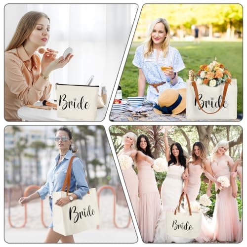 Bride Gifts Canvas Tote Bag with Makeup Bag,Bride to Be,Bridal Shower Gift — view 6