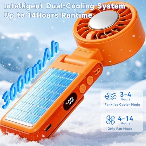 Handheld Portable Turbo Fan with Ice Cooling，Foldable Clip on fan(Orange) — view 3
