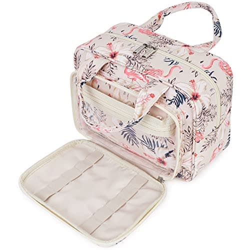 Narwey Full Size Toiletry Bag Large Wash Bag Makeup Bag Travel Organizer Cosmetic Bag for Women (Beige Flamingo)