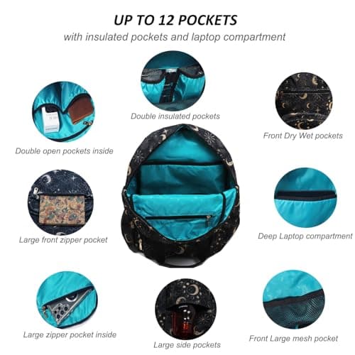 Diaper Backpack Large Capacity Multifunctional Baby Essentials Travel Pack Linen Canvas Laptop Bag, Corduroy Black Moon, L, Back Side Sleeve — view 4