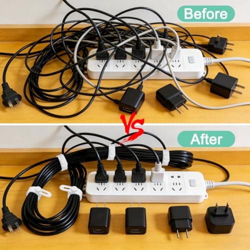YOYUSH Silicone Cable Ties, 10 Pcs Adjustable Zip Ties with Lock Buckle, Reusable Cable Straps for Home Office Travel, Elastic Cord Organizer for Power Cords, USB Cables, Charging Cables(White) — view 5