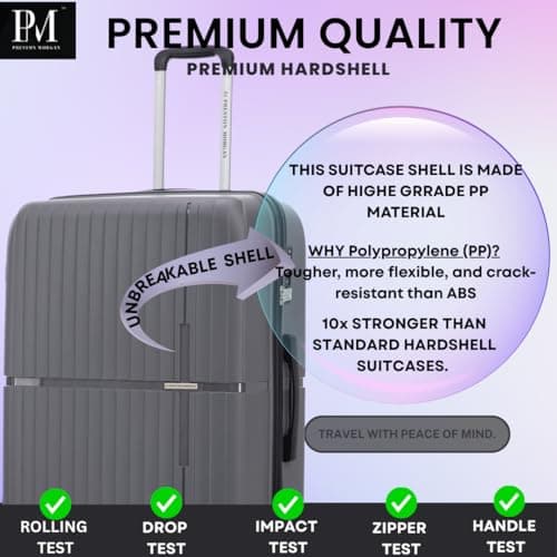 Medium Suitcase Unbreakable Hard Shell on 4 Dual Spinner Wheels Super Lightweight Hold Check in with Built-in TSA Lock | Green — view 6
