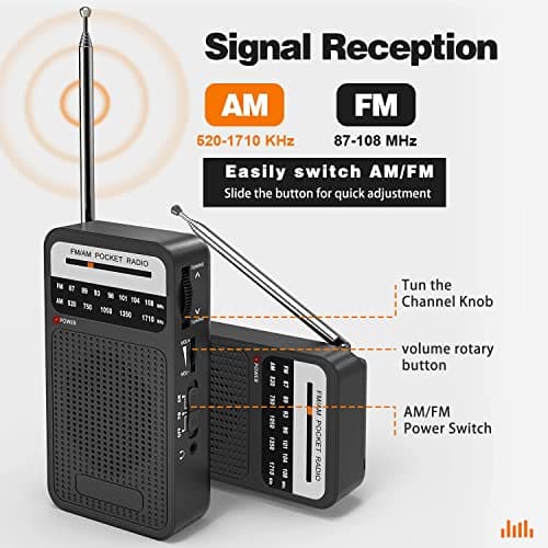 Portable FM AM Radio for Seniors-Easy to Use Battery Operated Pocket Radio — view 3