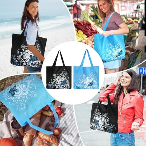 2 Pcs Foldable Shopping Bag, Beach Bag Reusable, Tote Bags Fold up in Pouch — view 6