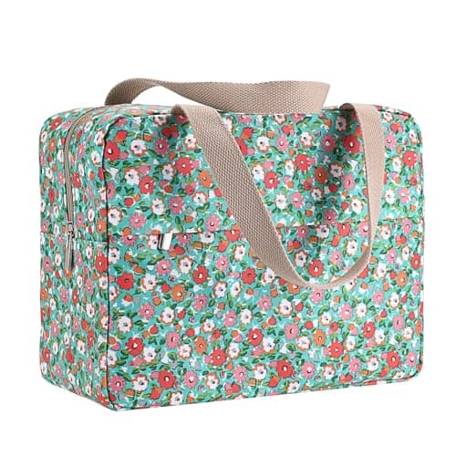 IGNPION Large Travel Toiletry Bag Full Size Travel Wash Bag with Front Pocket Women Large Portable Toiletries Cosmetic Storage Organiser for Swimming, Gym, Trip (Floral Green)