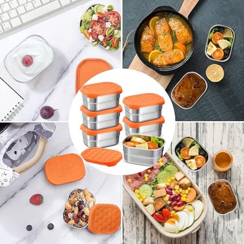 6 Pack 304 Stainless Steel Snack Containers, 250 ml Food Pots with Lids — view 6