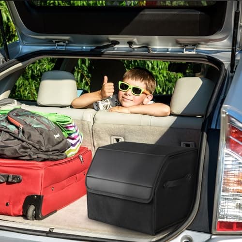 Ysislybin Trunk Organizer, Waterproof Car Organizer Collapsible Storage Box for Car Accessories with Compartments Leather Sedan Storage Box for Car Organization Outdoor Travel Camping — view 6