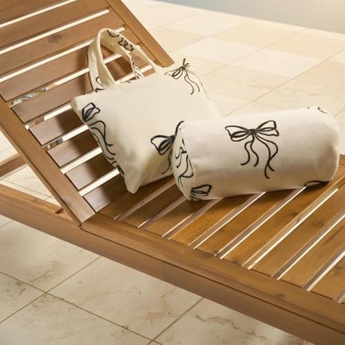 OHS Bow Print Sunbed Towels with Pockets Quick-Dry Absorbent Large Beach Towel in a Bag & Beach Pillow Inflatable Sun Lounger Bolster Pillow Microfibre Travel Summer Holiday Essentials Bundle, Mono — view 6