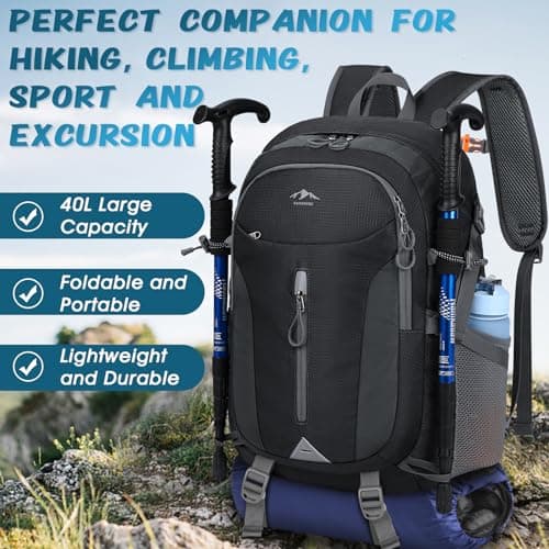RAINSMORE Hiking Backpack 40L Lightweight Foldable Rucksack for Men Women Water Resistant Backpack Durable Packable Travel Daypack for Camping Climbing Walking Mountaineer Sports Outdoor — view 5