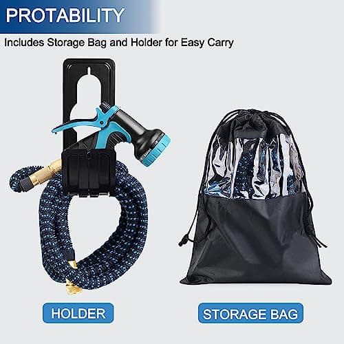 ZhiheHui Garden Hose 50FT Garden Retractable Hose w/ 3/4''，1/2 Fitting & 16mm Universal Adapter Garden Hose w/ 10 Patterns of Water Spray Guns Garden Watering Car Washing Pet Bathing etc.，Blue 50ft — view 6