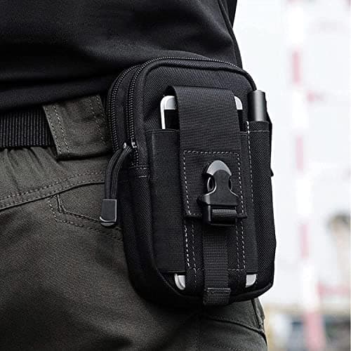 flintronic Tactical Waist Bags, Universal Outdoor Waist Pack| Molle EDC Pouch + Outdoor Hook | Utility Gadget Waist Bag with Cell Phone Holster for Sports, Hiking, Camping, Traveling (Black) — view 6
