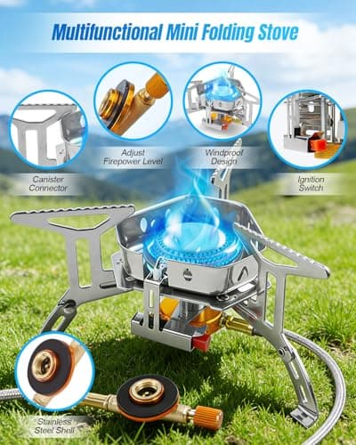 Portable Camping Gas Stove, Windproof 3500W Burner with Piezo Ignition, Adapters for Outdoor BBQs Cooking Hiking Camping and Picnics (silver) — view 4