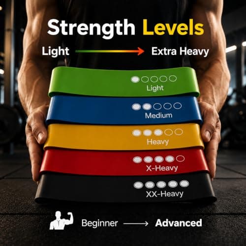 Resistance Bands Set of 5 Levels With Carry Pouch Elastic Bands For Exercise Loop Bands For Women & Men, Elastic Fitness Band For Strength Training, Pilates, Yoga, Home Workouts, Stretching, Rehab — view 5