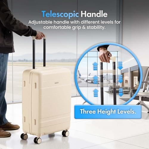 VonHaus Suitcase Set - Cream Luggage Set for Travel - 3 Piece Lightweight ABS Hard Shell Suitcases - Telescopic Handle & Double Spinner Wheels - TSA Lock & Anti-Theft Zip - Large, Medium & Cabin Bag — view 3