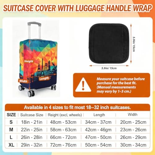 Sueving Luggage Covers for Suitcases, 26-28 Inches Elastic Large Suitcase Cover with Luggage Handle Wrap, Travel Luggage Cover for Business Trips, Holidays (Pattern 3, L) — view 5