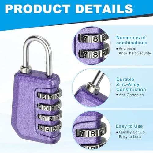sourcing map Combination Lock, 4 Digit Padlock Combination Outdoor Waterproof Locker Lock for Gym Luggage Home Sports Hasp Storage, Pearl Purple Pack of 2 — view 3