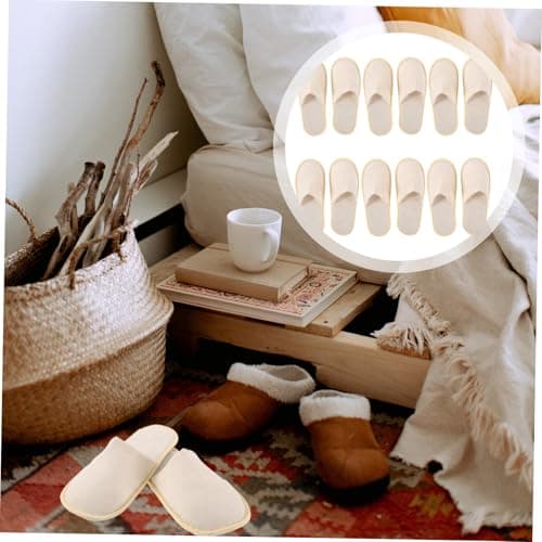 WRITWAA Portable Foldable Travel Slippers Khaki 6 Pairs Cotton Linen — view 3