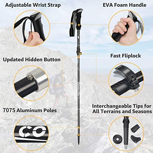 covacure Walking Poles, 7075 Aluminum Tri-fold, Adjustable Height, 2PCS — view 5