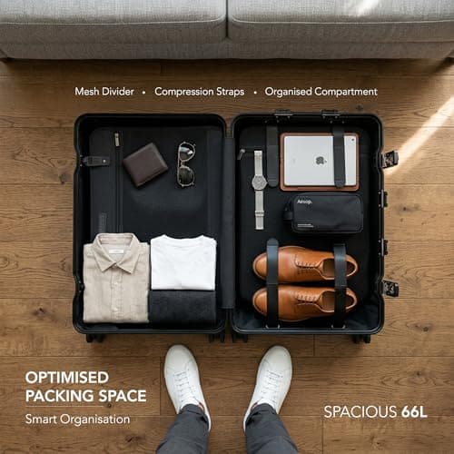 LUGG Solo Explorer 24 Inch Cabin Suitcase with Protection Cover, Aluminium Hard Frame Trolley, 66L Lightweight Luggage, 360° Spinner Wheels, TSA Lock, Water Resistant (65x45x26.5cm) - 5 Year Warranty — view 2