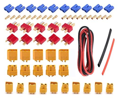HobbyInn RC Lipo Battery Connectors Kit Deans T XT30 XT60 EC3 Male & Female Plug Adapter Connectors with Silicone Wire & Heat shrink Tube for DIY Accessories — view 2