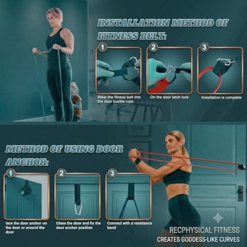 RecPhysical Resistance Bands Set for Men & Women - 4 Levels Exercise Band with Grip Pads and Door Anchor, Pull Up Bands for Strength Training, Stretching, Powerlifting, Home Workouts(5-90LBS) — view 3