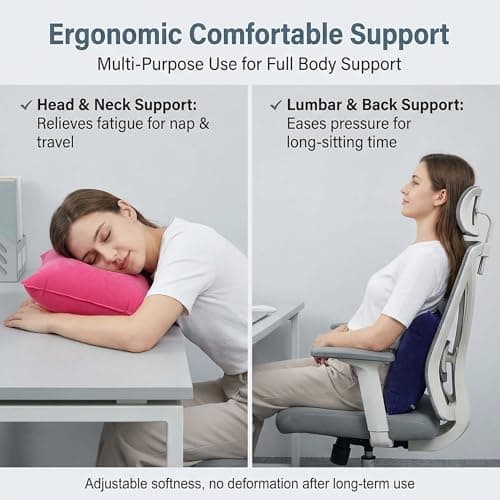 PMTFUMY 2 Pack Inflatable Travel Pillows, Soft Flocking Fabric Air Pillow, Portable Inflatable Cushion for Camping Airplane Car Beach Office Nap Lumbar Support — view 4