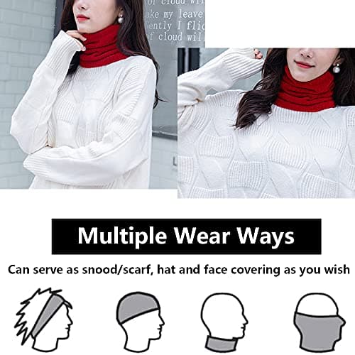 ehsbuy Fleece Neck Warmer Thermal Snoods Unisex Thick Winter Cold Weather Knitted Circle Scarf for Cycling Motocycle Sports (Red) — view 2