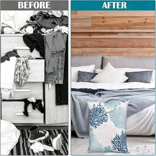 Blue Coral Nautical Teal Sea Coral,Travel Dirty Laundry Bag Foldable Dirty Clothes Bag Durable Storage Bag — view 4