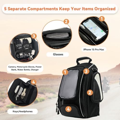 Dracarys Magnetic Motorcycle Tank Bag - Strong Magnetic Waterproof Oxford Black Motorbike Bag - Travel Outdoor Sport Luggage - Universal for Most of Motorcycle — view 6