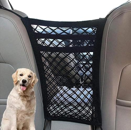 Car Dog Guard Pet Barrier Dog Car Net Barrier with Auto Safety Mesh Organizer Stretchable Storage Bag Universal for Cars, SUVs,3 Layer Pet Dogs Car Driving Accessories Safety Travel