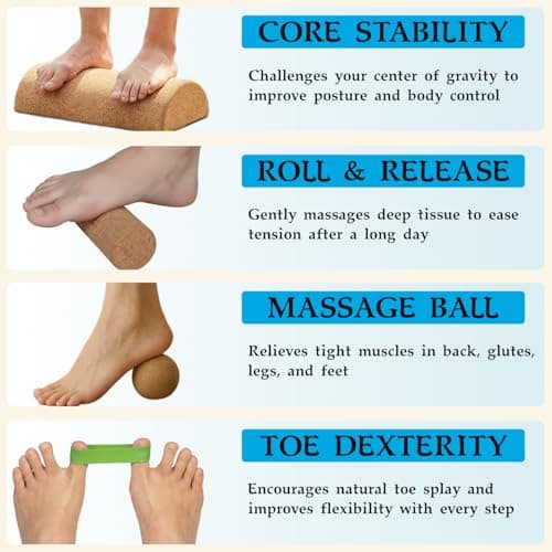 4-in-1 Cork Foot Balance Board Set with Roller & Massage Ball, 2 Toe Resistance Bands for Ankle Stability, Yoga & Mobility Training — view 3