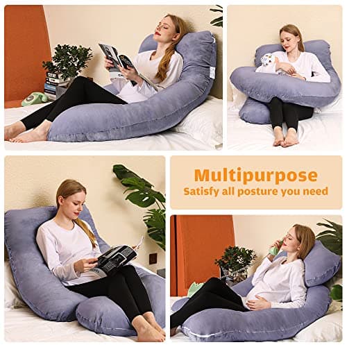 Chilling Home Pregnancy Pillow, 60 inches Full Body Pillow Maternity Pillow for Pregnant Women, Comfort U Shaped Zootzi Pillow with Removable Washable Velvet Cover(Grey, 60 x 28 inches, Full Size) — view 2