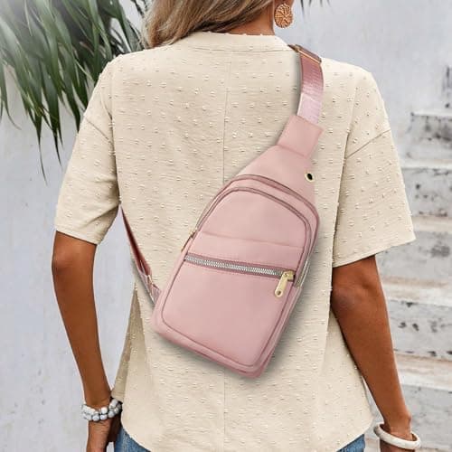 FuninCrea Anti Theft Crossbody Bags for Women Men, Nylon Small Sling Bag for Women Men with 4 Pocket, Cross Body Bag Chest Bags with Adjustable Strap and Headphone Hole (White) — view 3