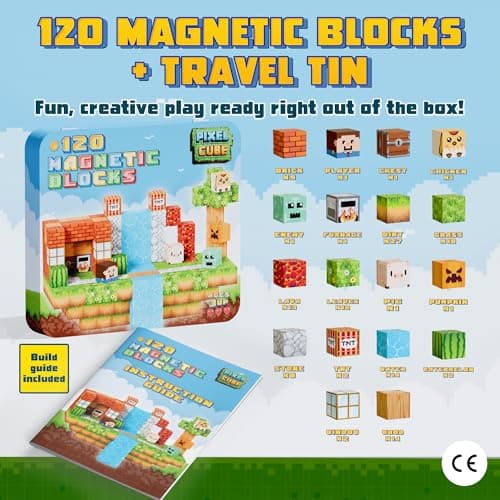 Pixel Cube 120 Piece Magnetic Building Mine Blocks Set with Travel Tin — view 2
