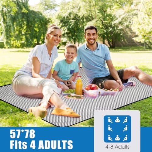 VIREO GARDEN Waterproof Picnic Blanket Portable with Carry Strap for Beach Mat or Family Outdoor Camping Party, 200X145cm Park Blanket for Grass Park, Hiking, Travel, Concerts.Navy Blue — view 3