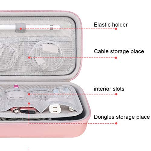 Canboc Hard Travel Electronic Organizer Case for MacBook Power Adapter Charger Cable Apple Magic Mouse Power Bank Apple Pencil USB Flash Disk SD Card Small Portable Accessories Tech Bag, Rose Gold — view 3