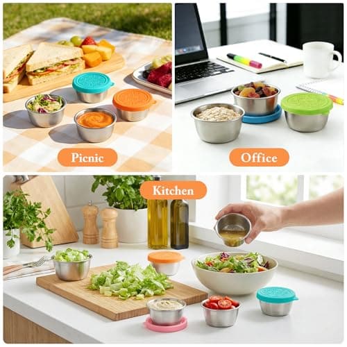 6 Pack Stainless Steel Sauce Pots with Silicone Lids - 1.6 oz (45 ml) — view 6