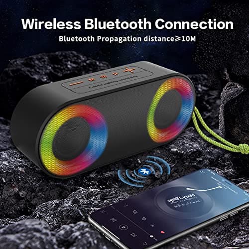 TOMPROAD Portable Waterproof Bluetooth Speakers with LED Lights Wireless Stereo Sound Rich Bass Shower Speakers Outdoor Speaker Support FM Radio RGB Lights for Home, Travel, Camping — view 3